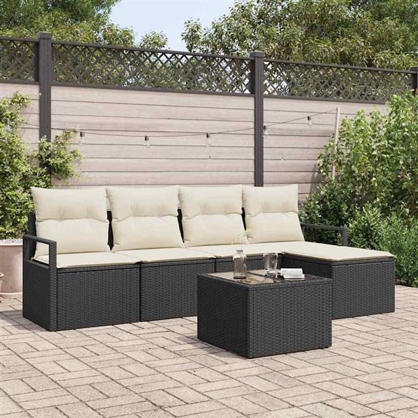 Grote foto vidaxl tuin sofa set met kussen met opslag 6 pcs bruin cr me tuin en terras tuinmeubelen
