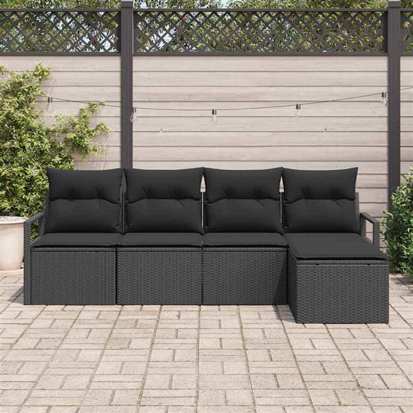 Grote foto vidaxl tuin sofa set 5 pcs zwart poly rattan poedergecoat staal tuin en terras tuinmeubelen