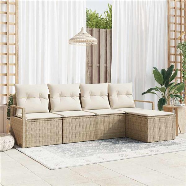 Grote foto vidaxl tuin sofa set met kussen met opslag 5 pcs beige cr me tuin en terras tuinmeubelen