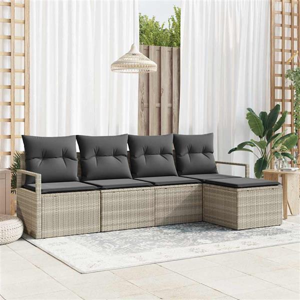 Grote foto vidaxl tuin sofa set 5 pcs lichtgrijs poly rattan poedergecoat staal tuin en terras tuinmeubelen