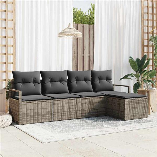 Grote foto vidaxl tuin sofa set 5 pcs grijs poly rattan poedergecoat staal tuin en terras tuinmeubelen