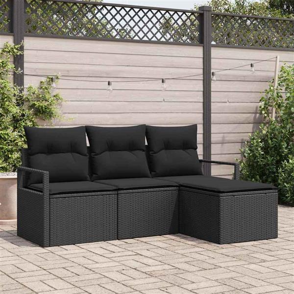 Grote foto vidaxl tuin sofa set 4 pcs zwart poly rattan poedergecoat staal tuin en terras tuinmeubelen