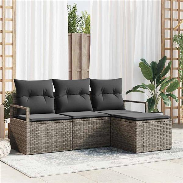 Grote foto vidaxl tuin sofa set 4 pcs grijs poly rattan poedergecoat staal tuin en terras tuinmeubelen