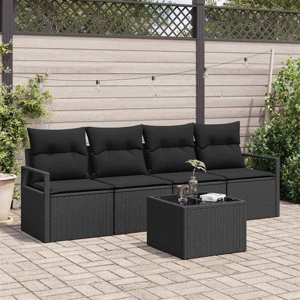 Grote foto vidaxl tuin sofa set met kussen met opslag 5 pcs zwart 55 x 55 x 37 cm tuin en terras tuinmeubelen