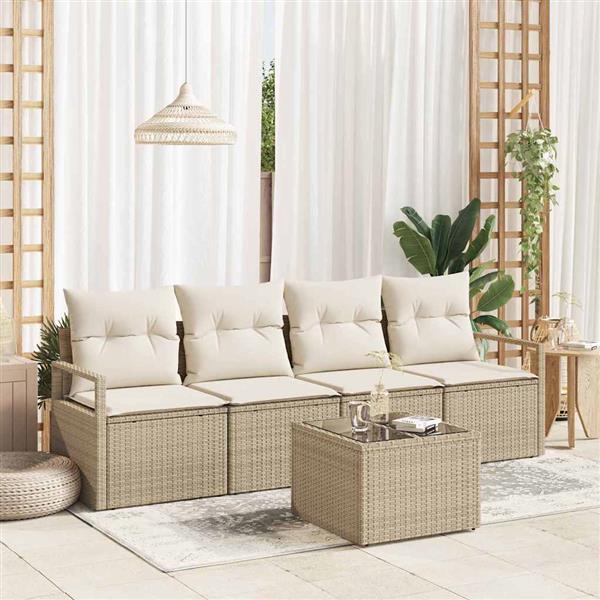 Grote foto vidaxl tuin sofa set met kussen 5 pcs beige cr me 55 x 55 x 37 cm tuin en terras tuinmeubelen