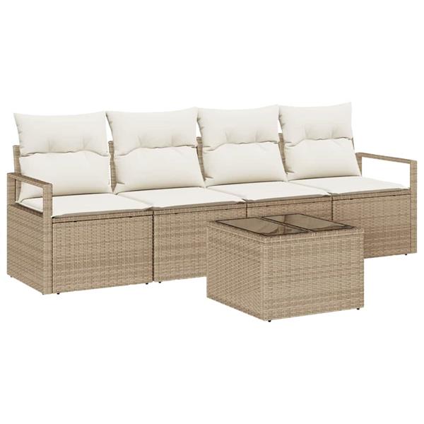Grote foto vidaxl tuin sofa set met kussen 5 pcs beige cr me 55 x 55 x 37 cm tuin en terras tuinmeubelen