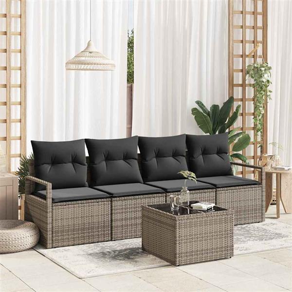 Grote foto vidaxl tuin sofa set met kussen met opslag 5 pcs grijs 55 x 55 x 37 cm tuin en terras tuinmeubelen