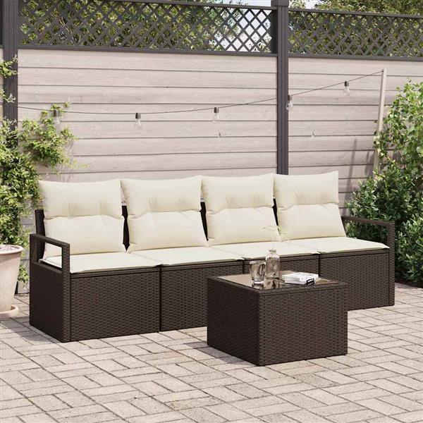 Grote foto vidaxl tuin sofa set met kussen 5 pcs bruin cr me 55 x 55 x 37 cm tuin en terras tuinmeubelen