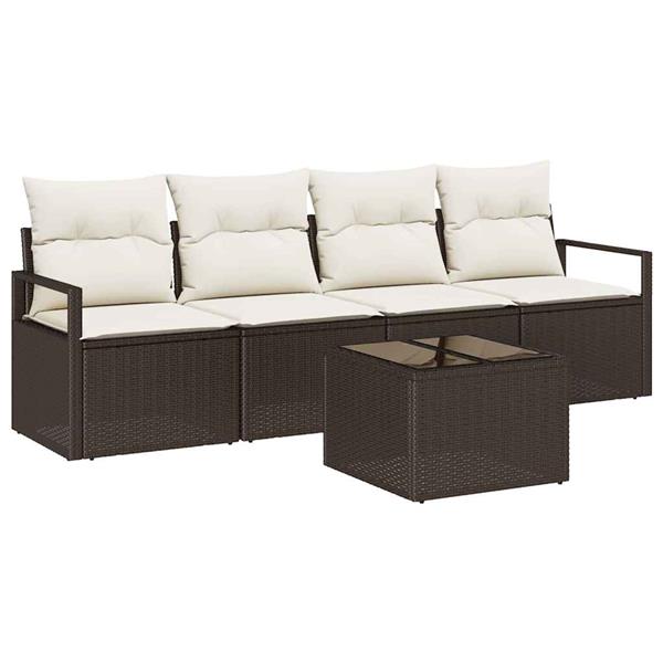 Grote foto vidaxl tuin sofa set met kussen 5 pcs bruin cr me 55 x 55 x 37 cm tuin en terras tuinmeubelen