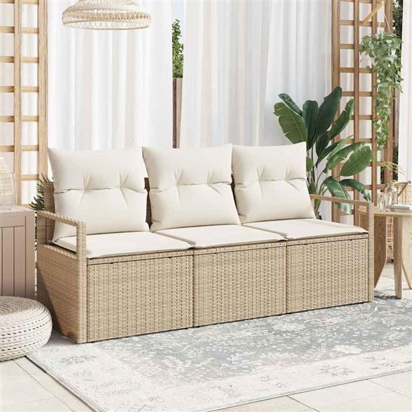 Grote foto vidaxl tuin sofa set met kussen met opslag 3 pcs beige cr me tuin en terras tuinmeubelen