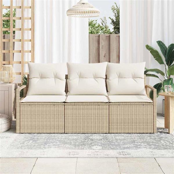 Grote foto vidaxl tuin sofa set met kussen met opslag 3 pcs beige cr me tuin en terras tuinmeubelen