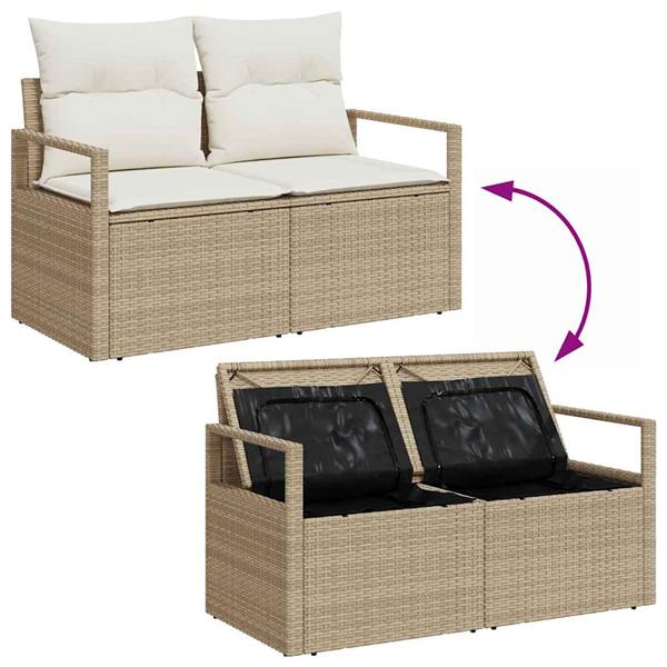 Grote foto vidaxl tuin sofa set met kussen met opslag 3 pcs beige cr me tuin en terras tuinmeubelen