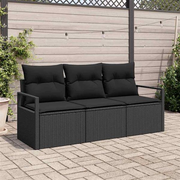 Grote foto vidaxl tuin sofa set 3 pcs zwart poly rattan poedergecoat staal tuin en terras tuinmeubelen