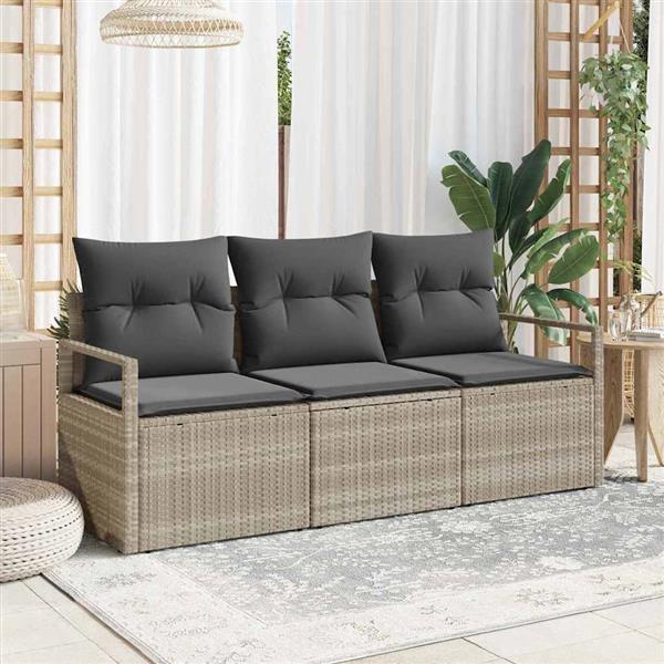 Grote foto vidaxl tuin sofa set 3 pcs lichtgrijs poly rattan poedergecoat staal tuin en terras tuinmeubelen