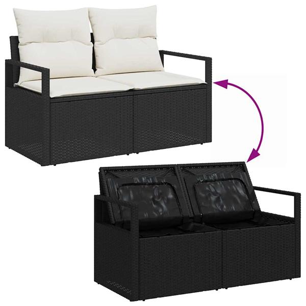 Grote foto vidaxl tuin sofa set met kussen met opslag 3 pcs zwart cr me tuin en terras tuinmeubelen
