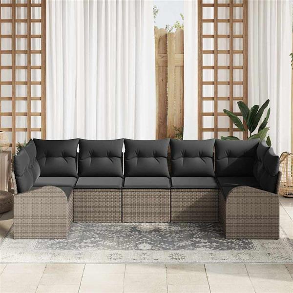 Grote foto vidaxl tuin sofa set met kussen 7 pcs grijs poly riet tuin en terras tuinmeubelen