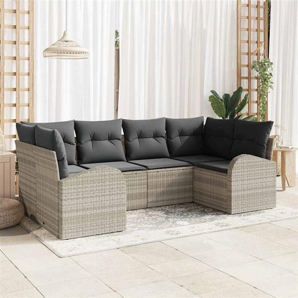 Grote foto vidaxl tuin sofa set met kussen met opslag 6 pcs lichtgrijs poly riet tuin en terras tuinmeubelen