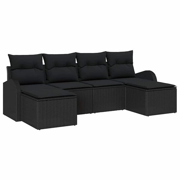 Grote foto vidaxl tuin sofa set met kussen 6 pcs zwart poly riet tuin en terras tuinmeubelen