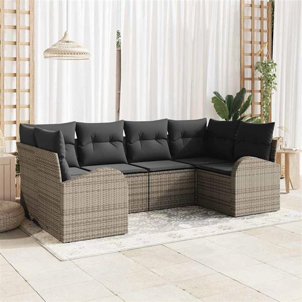 Grote foto vidaxl tuin sofa set met kussen met opslag 6 pcs grijs poly riet tuin en terras tuinmeubelen
