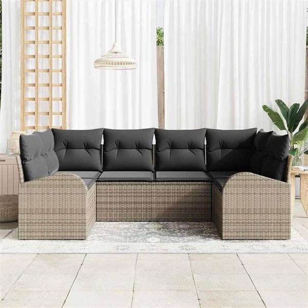 Grote foto vidaxl tuin sofa set met kussen met opslag 6 pcs grijs poly riet tuin en terras tuinmeubelen
