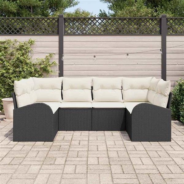 Grote foto vidaxl tuin sofa set met kussen met opslag 6 pcs zwart poly riet tuin en terras tuinmeubelen