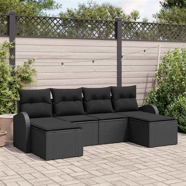 Grote foto vidaxl tuin sofa set met kussen 6 pcs zwart poly riet tuin en terras tuinmeubelen