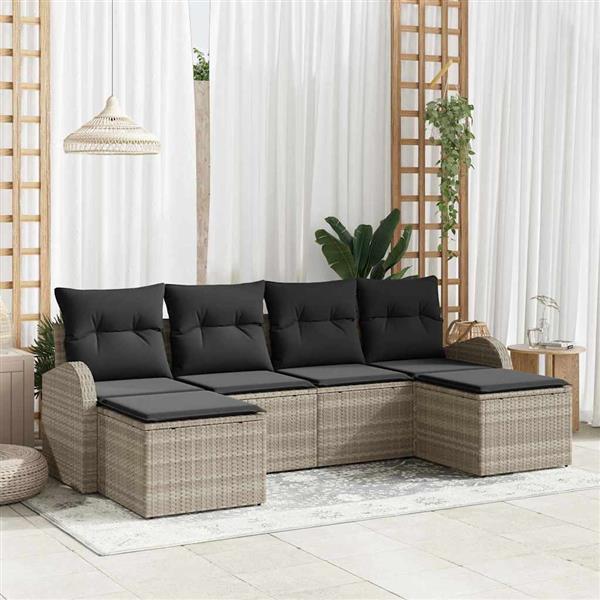 Grote foto vidaxl tuin sofa set met kussen 6 pcs lichtgrijs poly riet tuin en terras tuinmeubelen