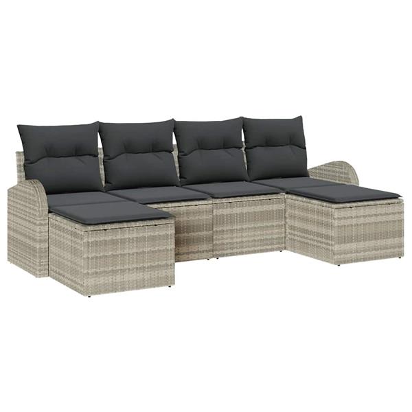 Grote foto vidaxl tuin sofa set met kussen 6 pcs lichtgrijs poly riet tuin en terras tuinmeubelen