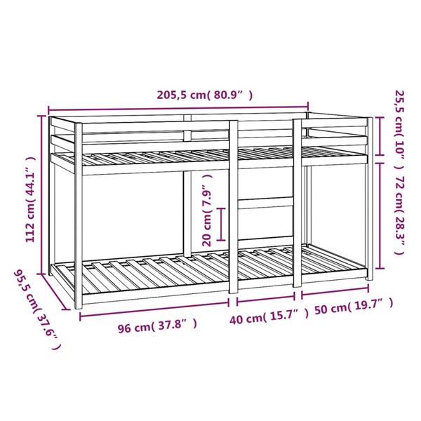 Grote foto vidaxl stapelbedframe zonder matras massief grenenhout 90x200 cm antiek en kunst stoelen en banken