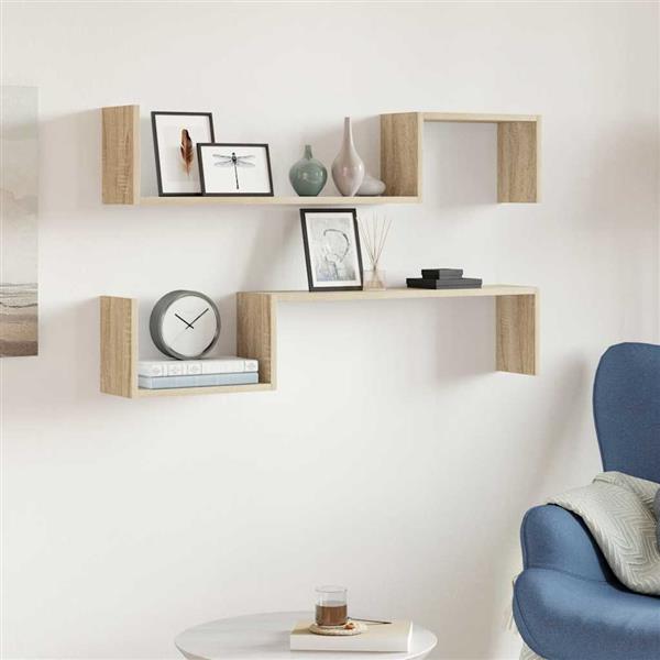 Grote foto vidaxl wandschappen 2 st 100x15x20 cm bewerkt hout sonoma eikenkleurig huis en inrichting woningdecoratie