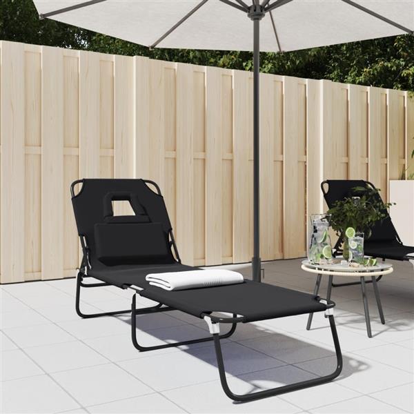 Grote foto vidaxl ligbed inklapbaar oxford stof en gepoedercoat staal zwart tuin en terras tuinmeubelen