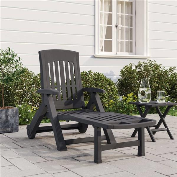Grote foto vidaxl ligbed met wielen inklapbaar pp antracietkleurig tuin en terras tuinmeubelen