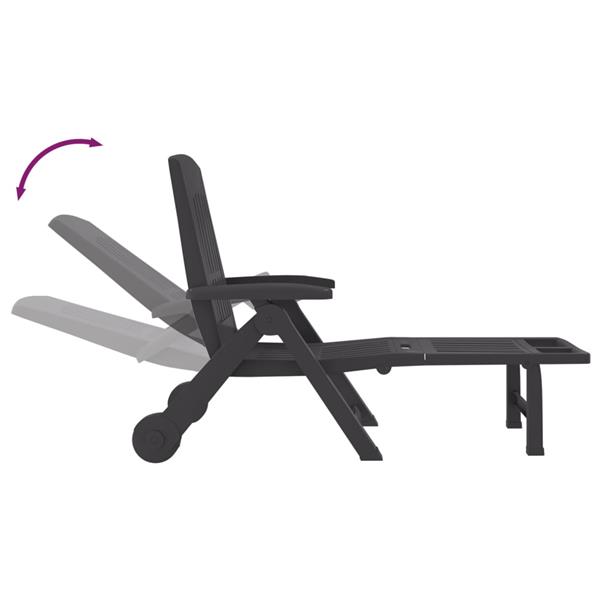 Grote foto vidaxl ligbed met wielen inklapbaar pp antracietkleurig tuin en terras tuinmeubelen