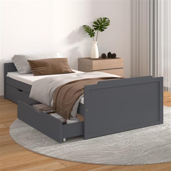 Grote foto vidaxl bedframe met lades massief grenenhout donkergrijs 90x200 cm antiek en kunst stoelen en banken