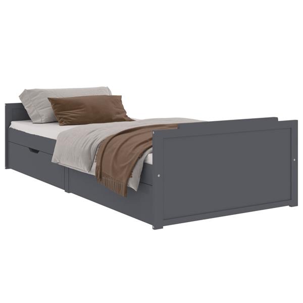 Grote foto vidaxl bedframe met lades massief grenenhout donkergrijs 90x200 cm antiek en kunst stoelen en banken