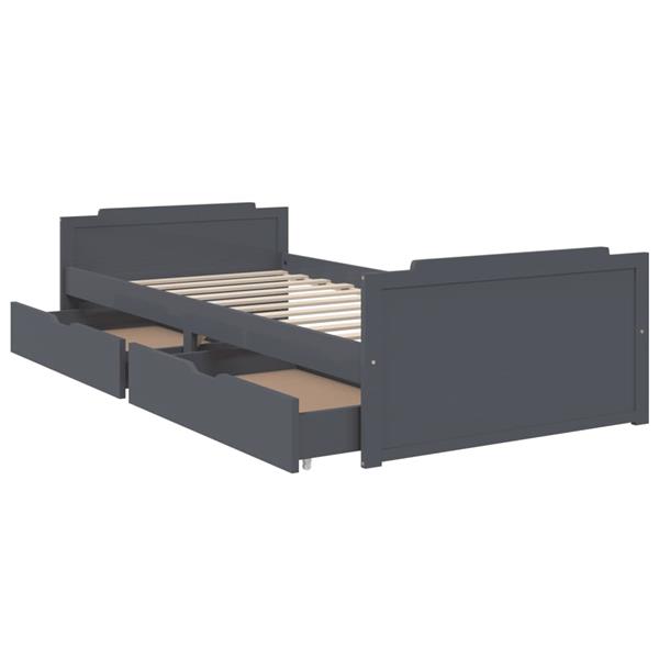 Grote foto vidaxl bedframe met lades massief grenenhout donkergrijs 90x200 cm antiek en kunst stoelen en banken