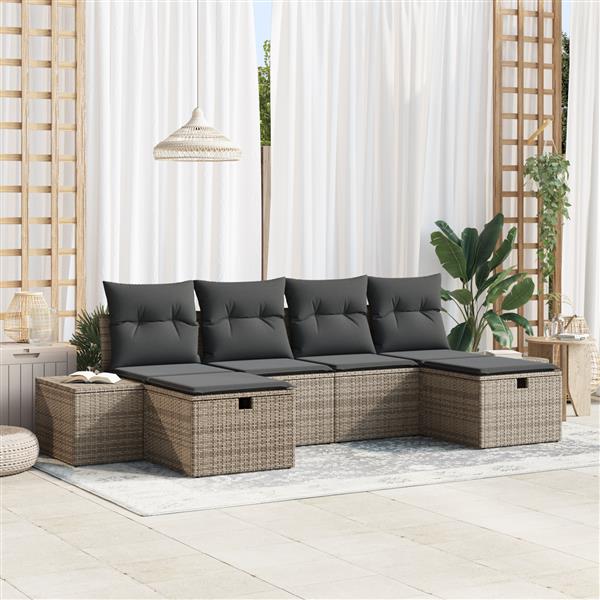 Grote foto vidaxl tuin sofa set met kussen 6 pcs grijs 55 x 62 x 69 cm poly riet tuin en terras tuinmeubelen
