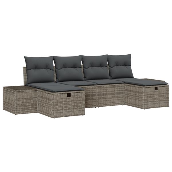 Grote foto vidaxl tuin sofa set met kussen 6 pcs grijs 55 x 62 x 69 cm poly riet tuin en terras tuinmeubelen