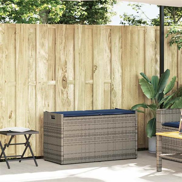 Grote foto vidaxl opbergbank met kussen voor buiten 100 cm poly rattan grijs tuin en terras tuinmeubelen