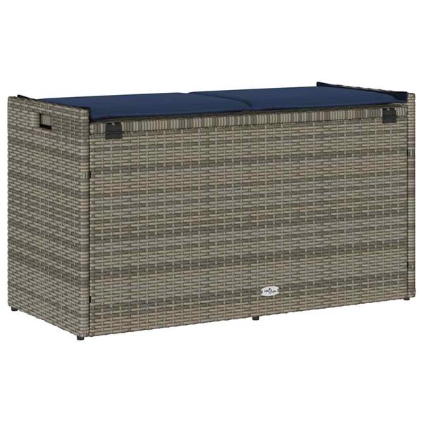 Grote foto vidaxl opbergbank met kussen voor buiten 100 cm poly rattan grijs tuin en terras tuinmeubelen