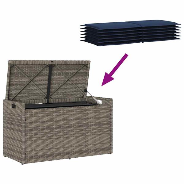Grote foto vidaxl opbergbank met kussen voor buiten 100 cm poly rattan grijs tuin en terras tuinmeubelen