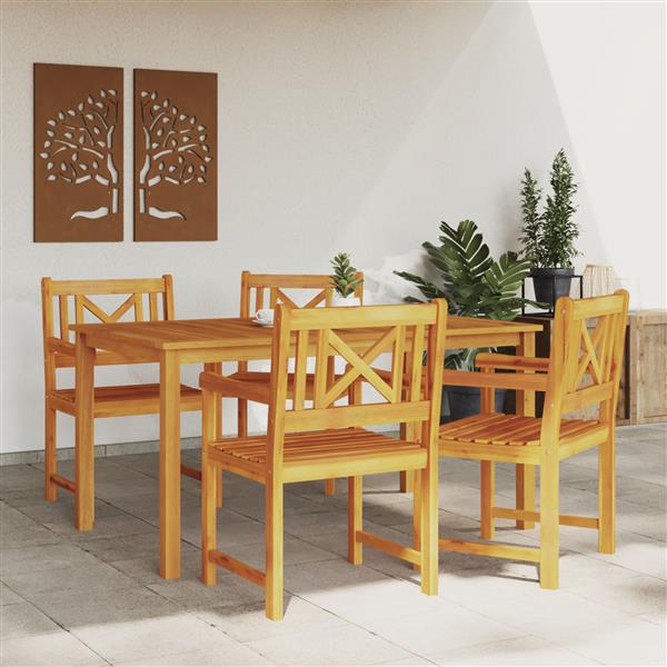Grote foto vidaxl tuin eetset 5 pcs bruin massief acaciahout tuin en terras tuinmeubelen
