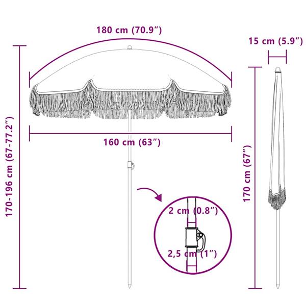 Grote foto vidaxl parasol geel en wit 160 x 195 cm staal tuin en terras overige tuin en terras