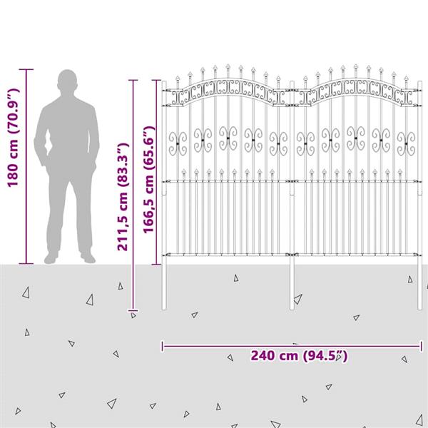 Grote foto vidaxl tuinhek grijs 215 cm poedergecoat staal tuin en terras hekken en schuttingen