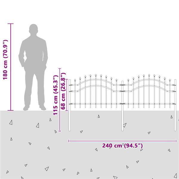 Grote foto vidaxl tuin hek grijs 115 cm poedergecoat staal tuin en terras hekken en schuttingen