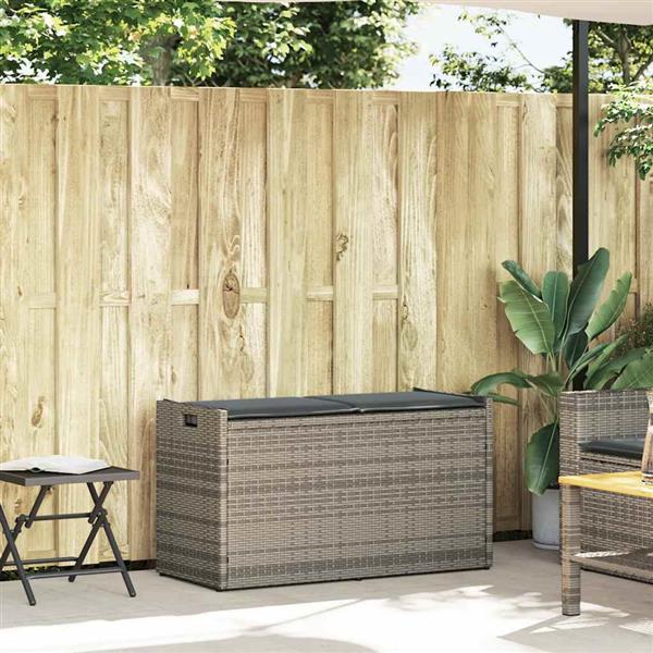 Grote foto vidaxl opbergbank met kussen voor buiten 100 cm poly rattan grijs tuin en terras tuinmeubelen