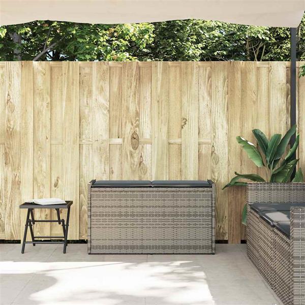 Grote foto vidaxl opbergbank met kussen voor buiten 100 cm poly rattan grijs tuin en terras tuinmeubelen