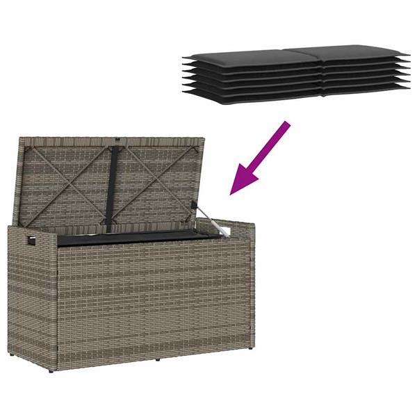 Grote foto vidaxl opbergbank met kussen voor buiten 100 cm poly rattan grijs tuin en terras tuinmeubelen