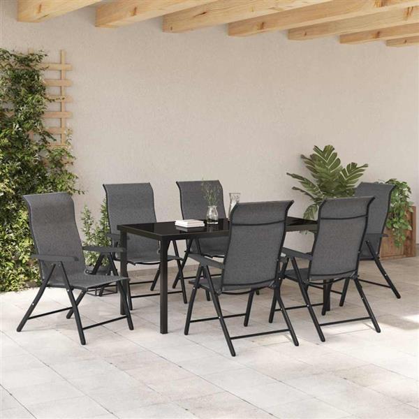 Grote foto vidaxl tuin eetset in hoogte verstelbaar 7 pcs grijs poly riet tuin en terras tuinmeubelen