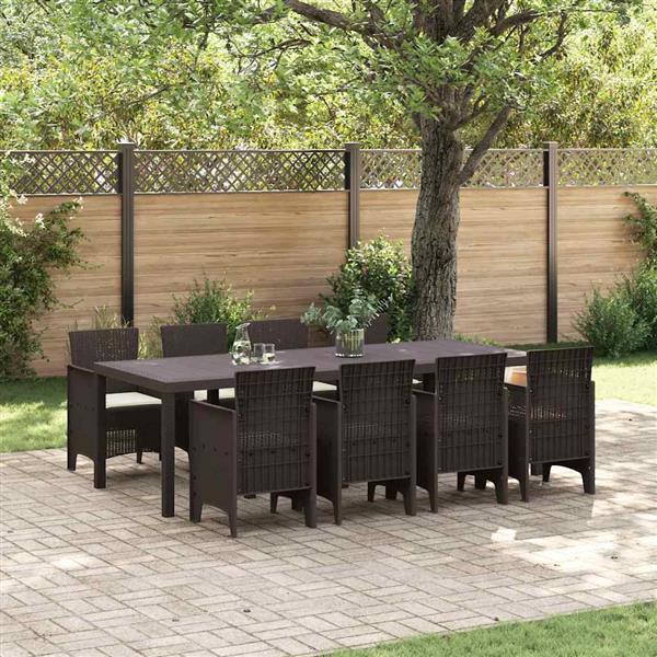 Grote foto vidaxl tuin eetset 9 pcs bruin polt riet tuin en terras tuinmeubelen